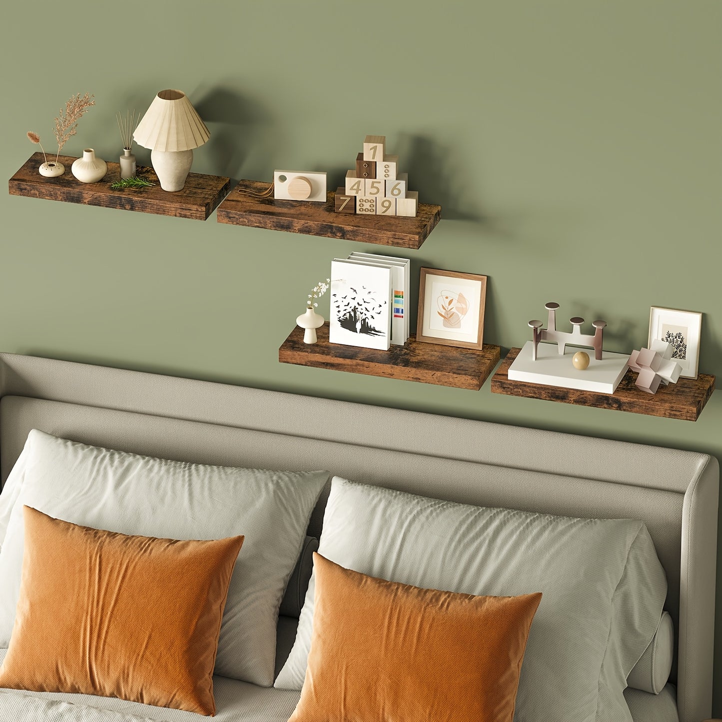 Rustic Floating Wall Shelves with Invisible Brackets for Decor