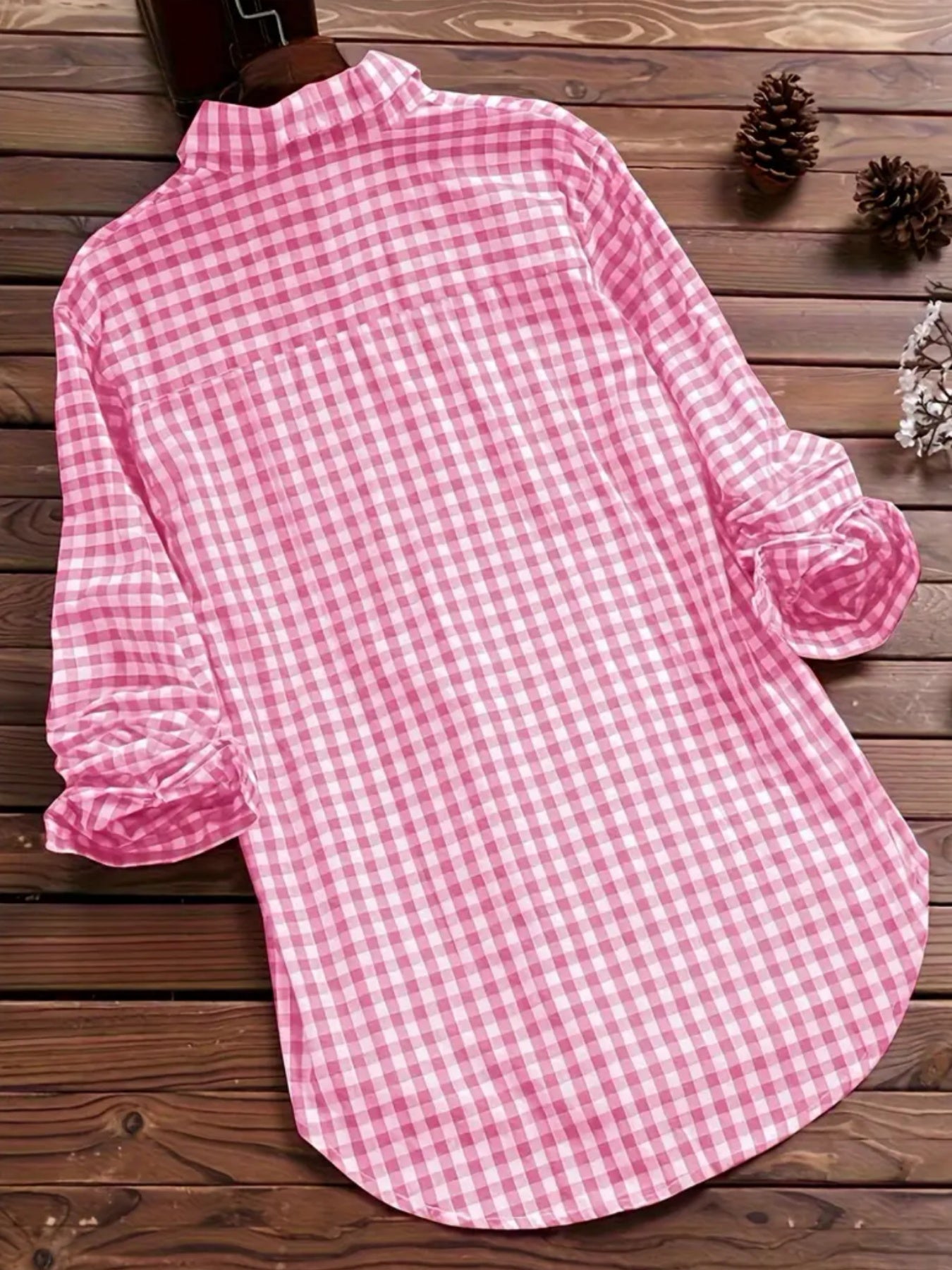 Vintage Gingham Shirt For Women Long Sleeve Button Up