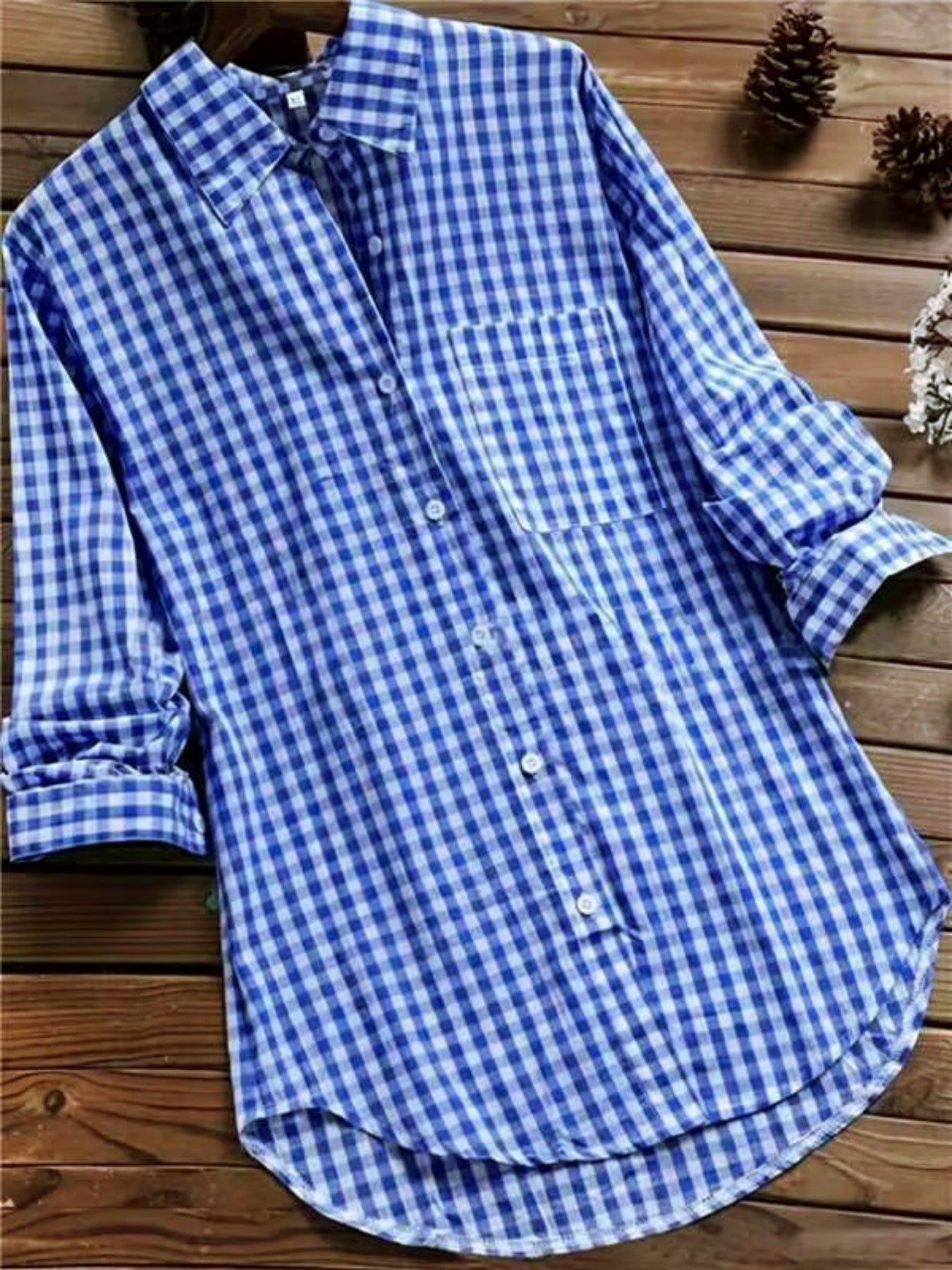 Vintage Gingham Shirt For Women Long Sleeve Button Up