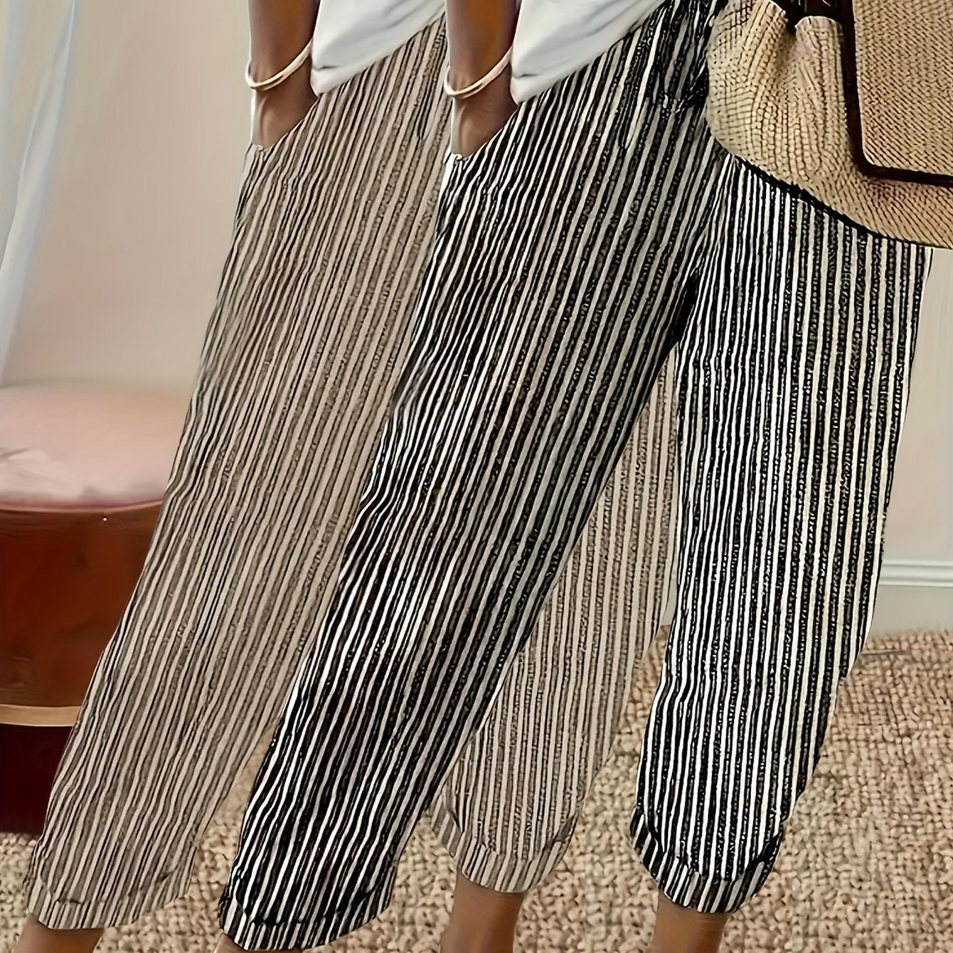 Two Pack Striped Casual Polyester Pants All Season Wear