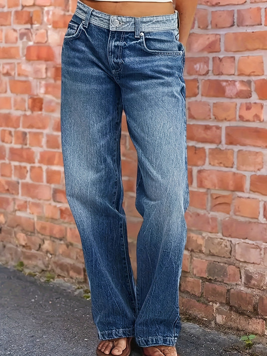 HME Patchwork Straight Leg Denim Pants For All Seasons