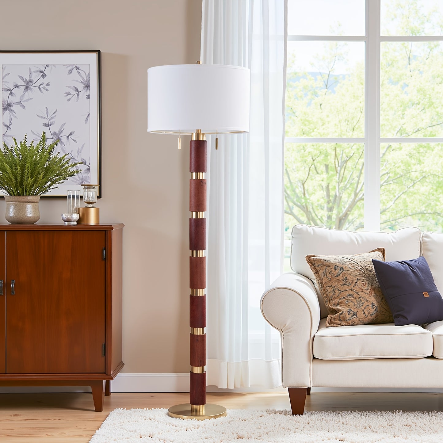 STANBOW Modern Floor Lamp With Linen Shade And Dual Pull