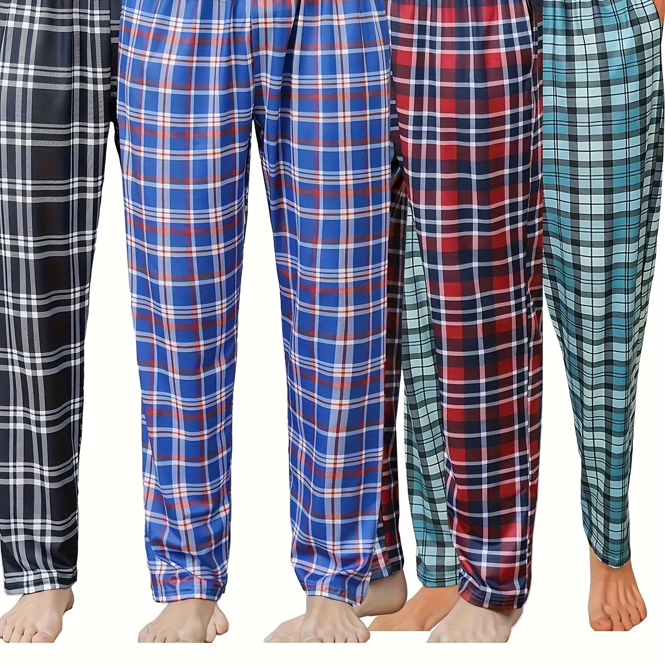 Men's 4 Pairs Plaid Lounge Pants Set for All Seasons