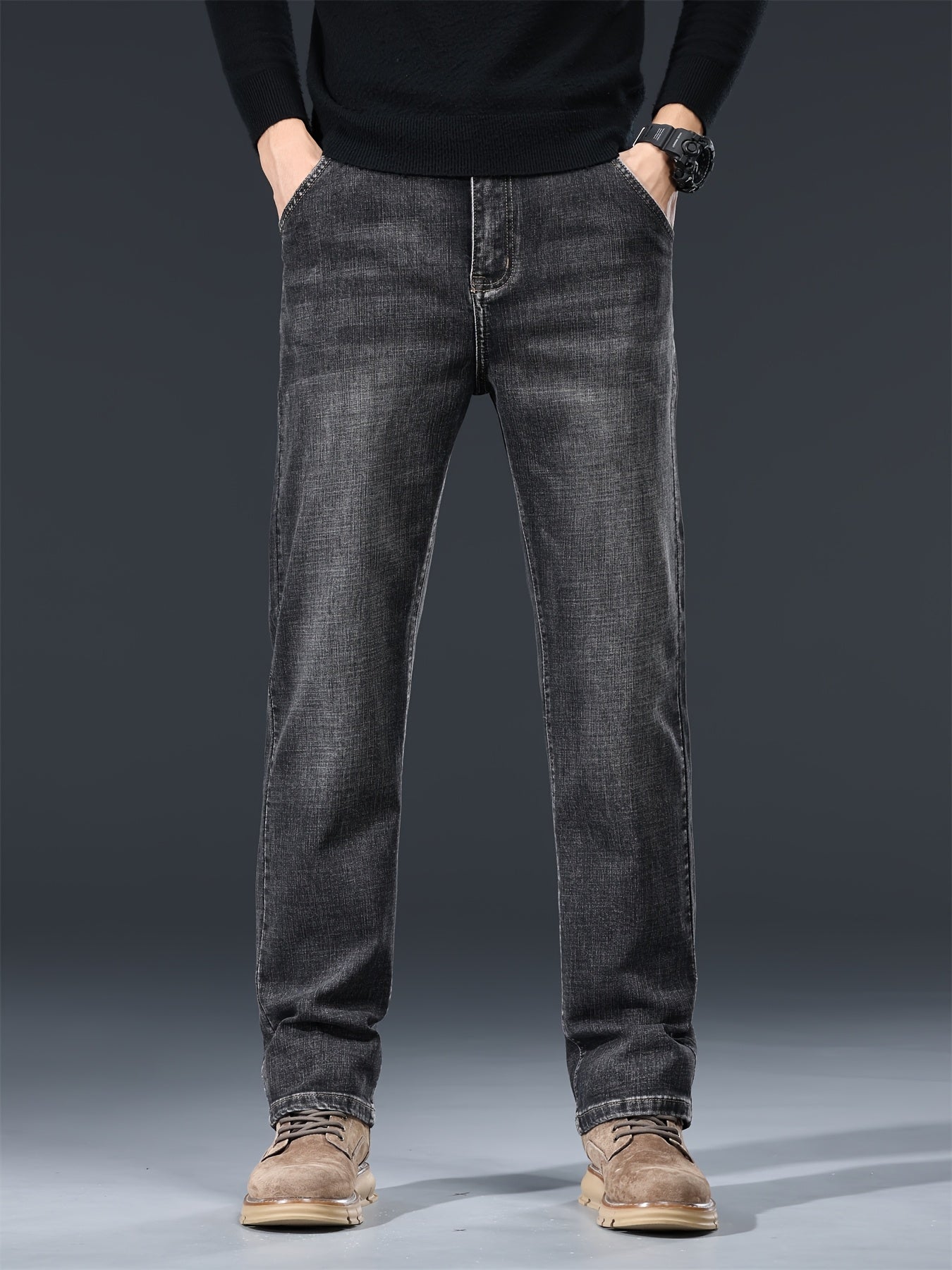 Men's Loose Fit Jeans Washed Denim Casual Straight Pants