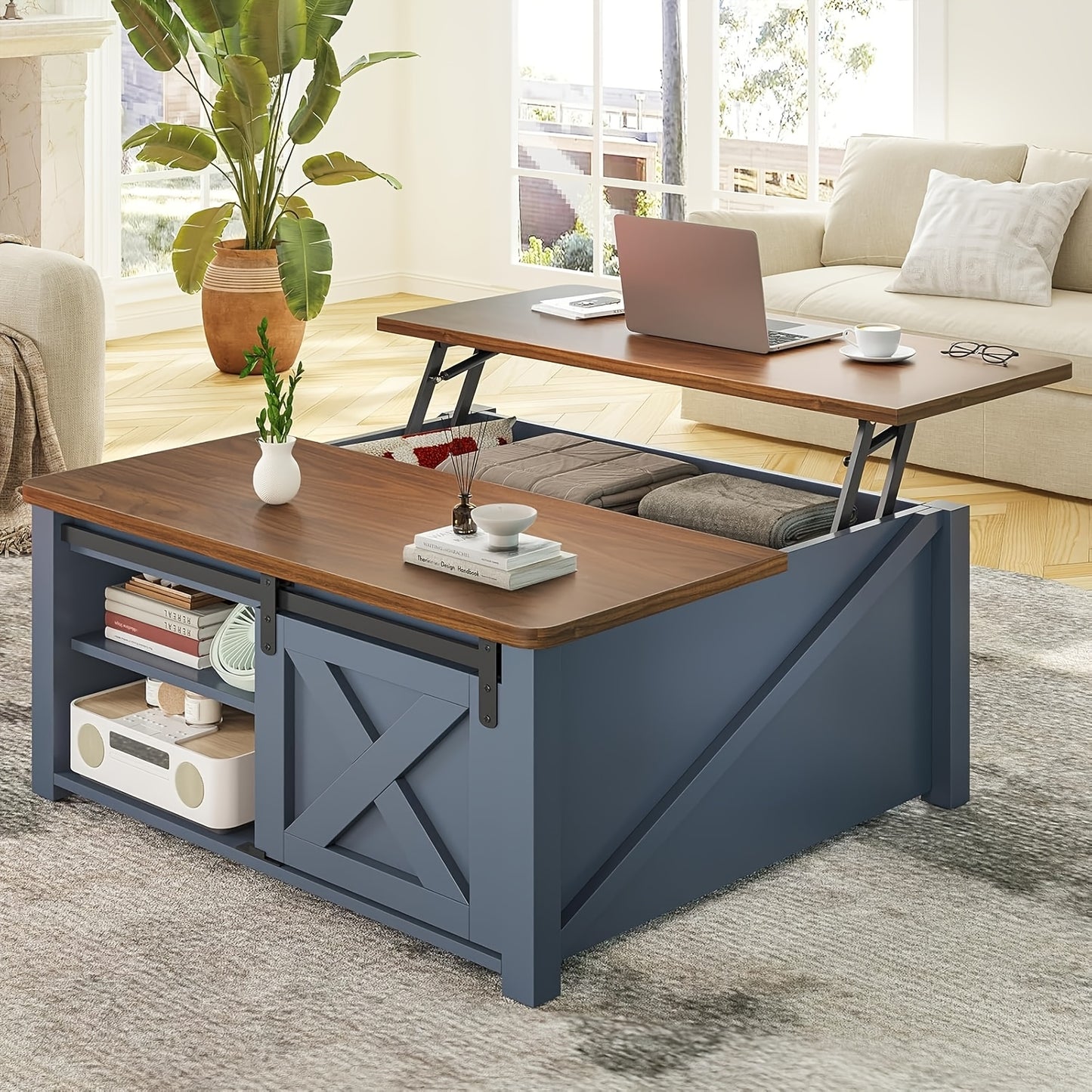 MSMASK Farmhouse Lift Top Coffee Table With Storage