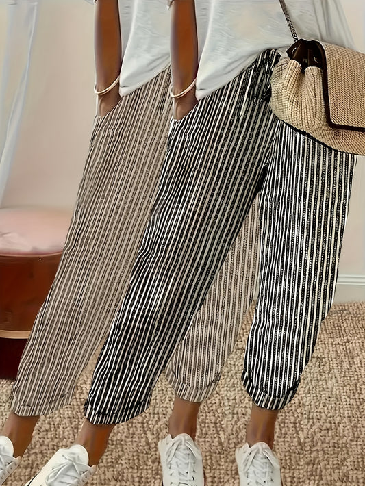 Two Pack Striped Casual Polyester Pants All Season Wear