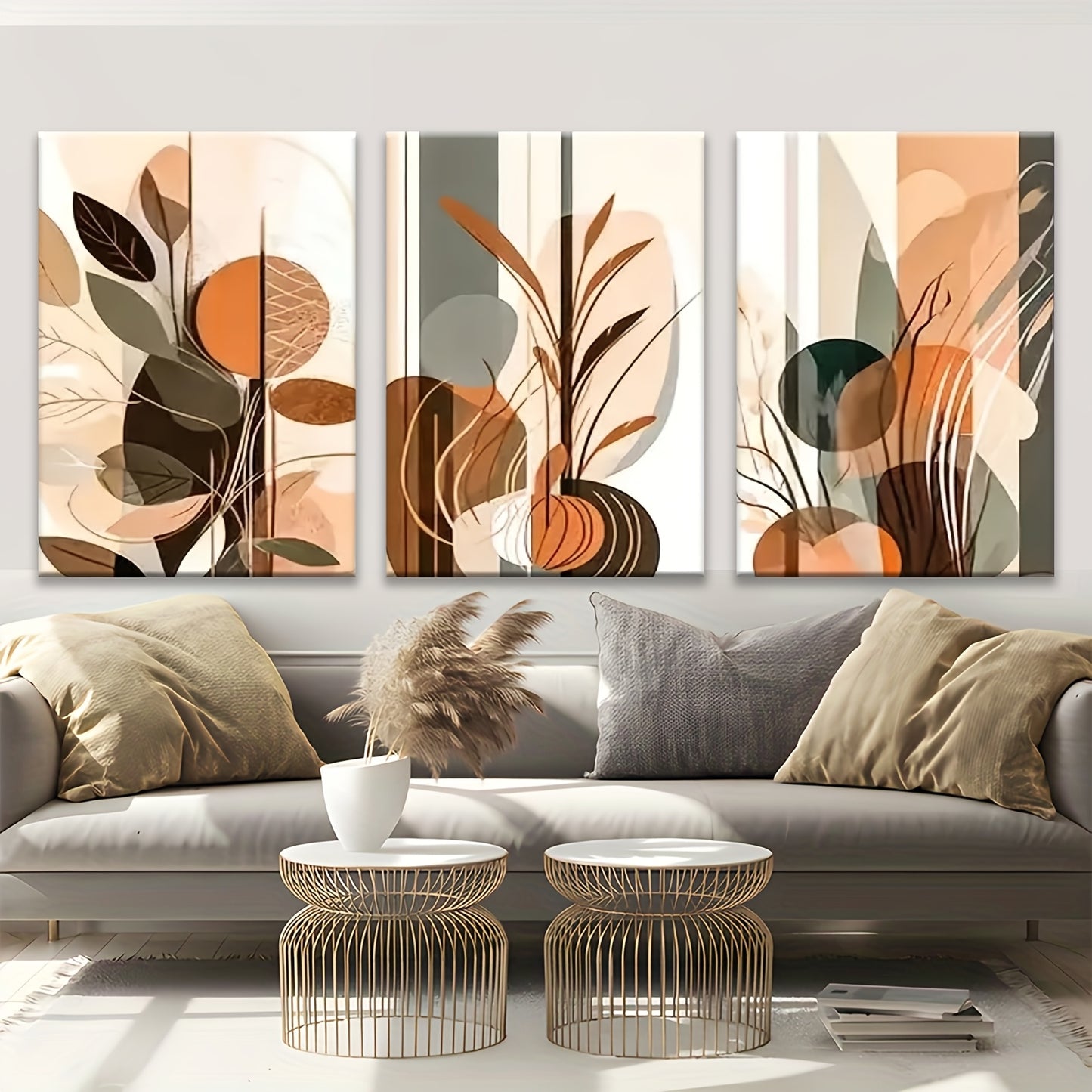 Wooden Framed Abstract Geometric Wall Art Set for Home Decor