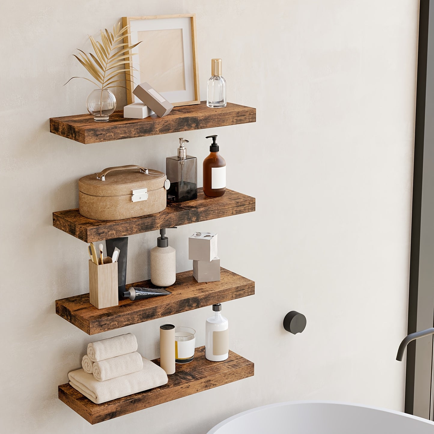 Rustic Floating Wall Shelves with Invisible Brackets for Decor