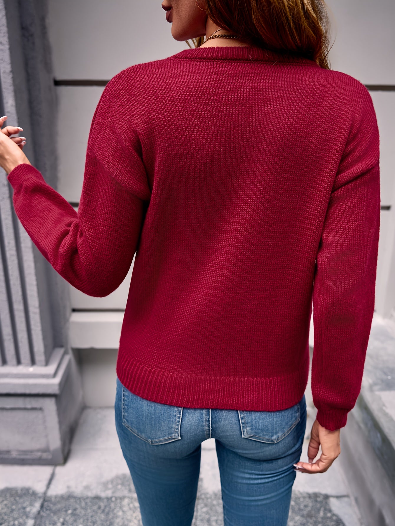 Cozy Loose Fit Bow Detail Sweater For Everyday Wear