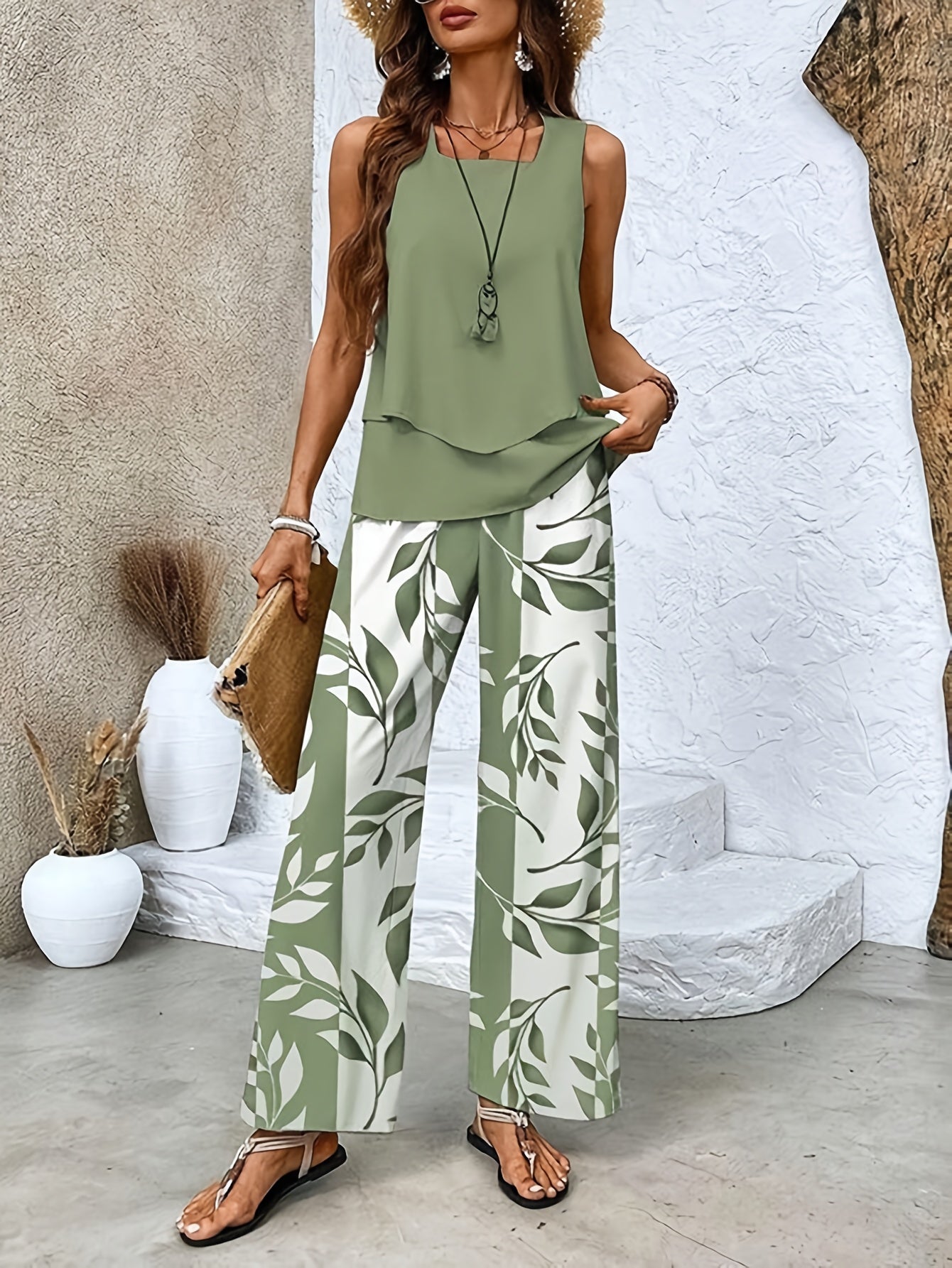 Textured Stripe Print Vest and Pants Leisure Suit Set