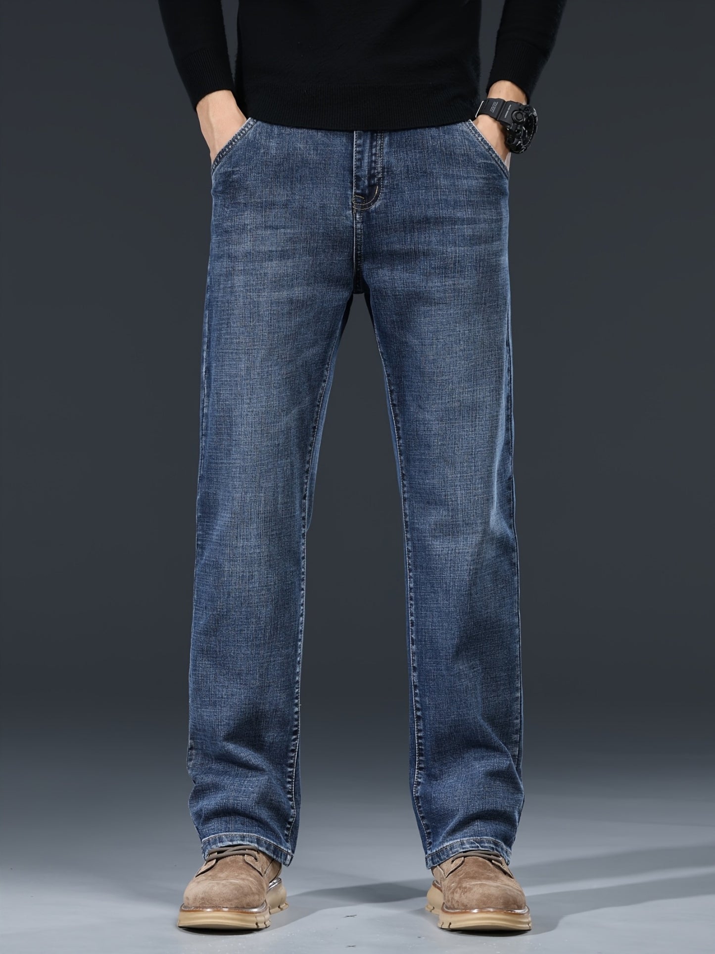 Men's Loose Fit Jeans Washed Denim Casual Straight Pants