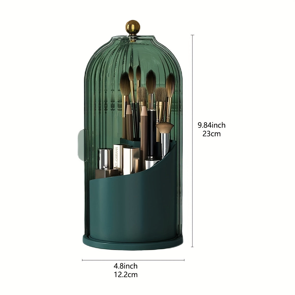 Elegant Rotating Makeup Holder 360 Degree Makeup Brush Organizer Dustproof Transparent Storage Box Sleek Black and Gold Ideal for Vanity Bathroom Countertops