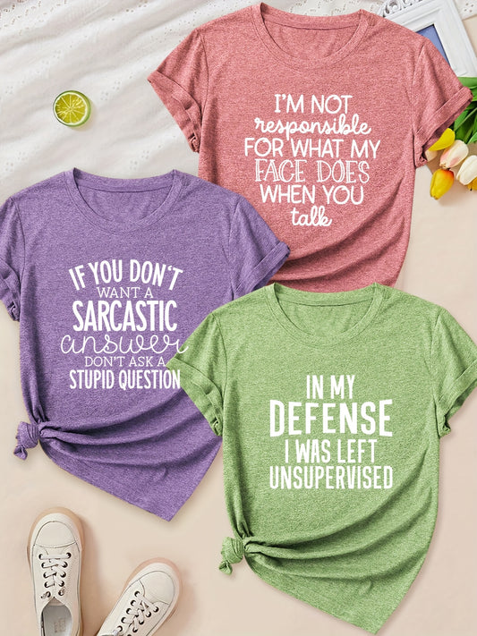 Vintage Graphic T Shirt Set Women Humorous Prints 3Pcs