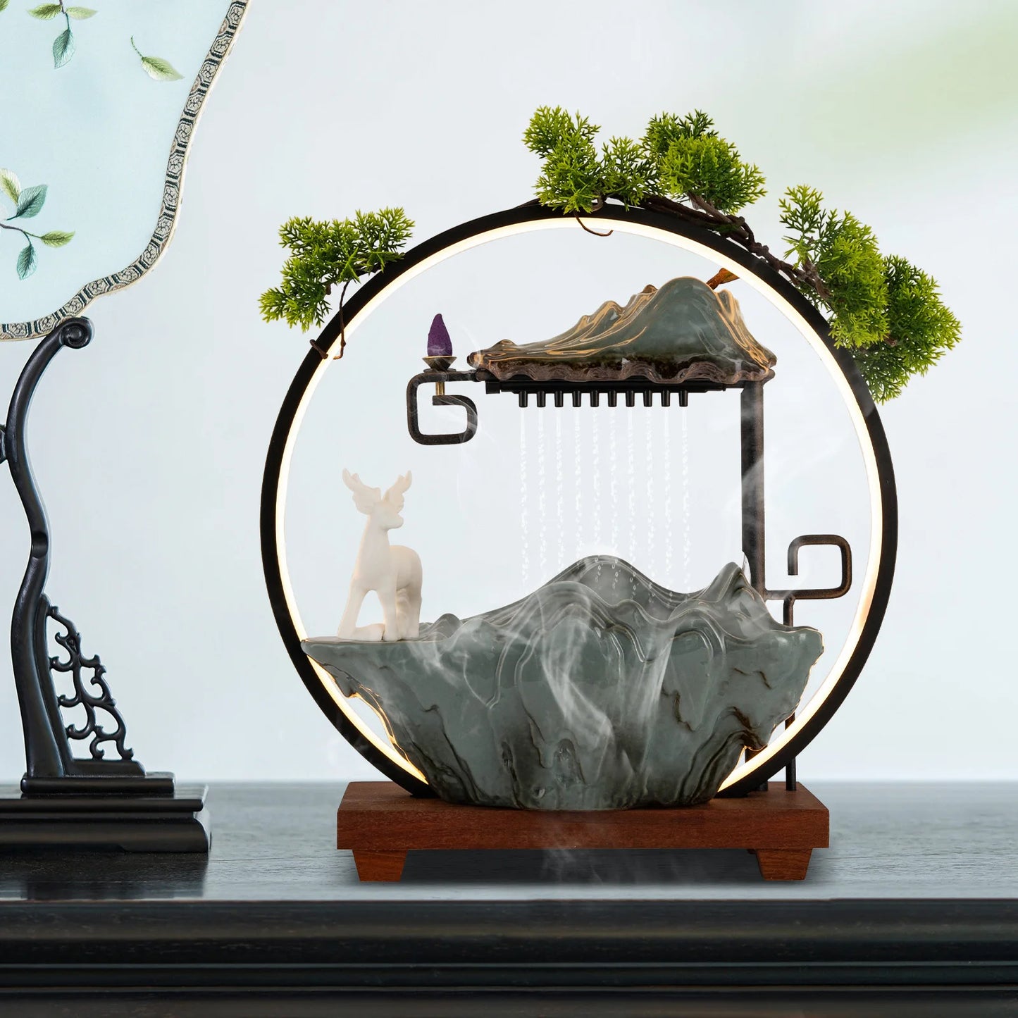 Bymaocar Indoor LED Waterfall Fountain With Mist Maker