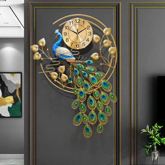 Hign-concerned Peacock Shaped Metal Wall Clock Silent Sweep