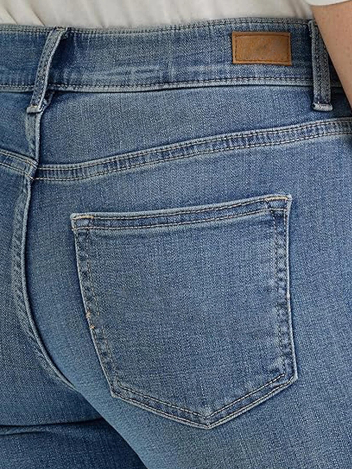 Womens Mid Rise Elastic Slim Straight Jeans Slanted Pockets