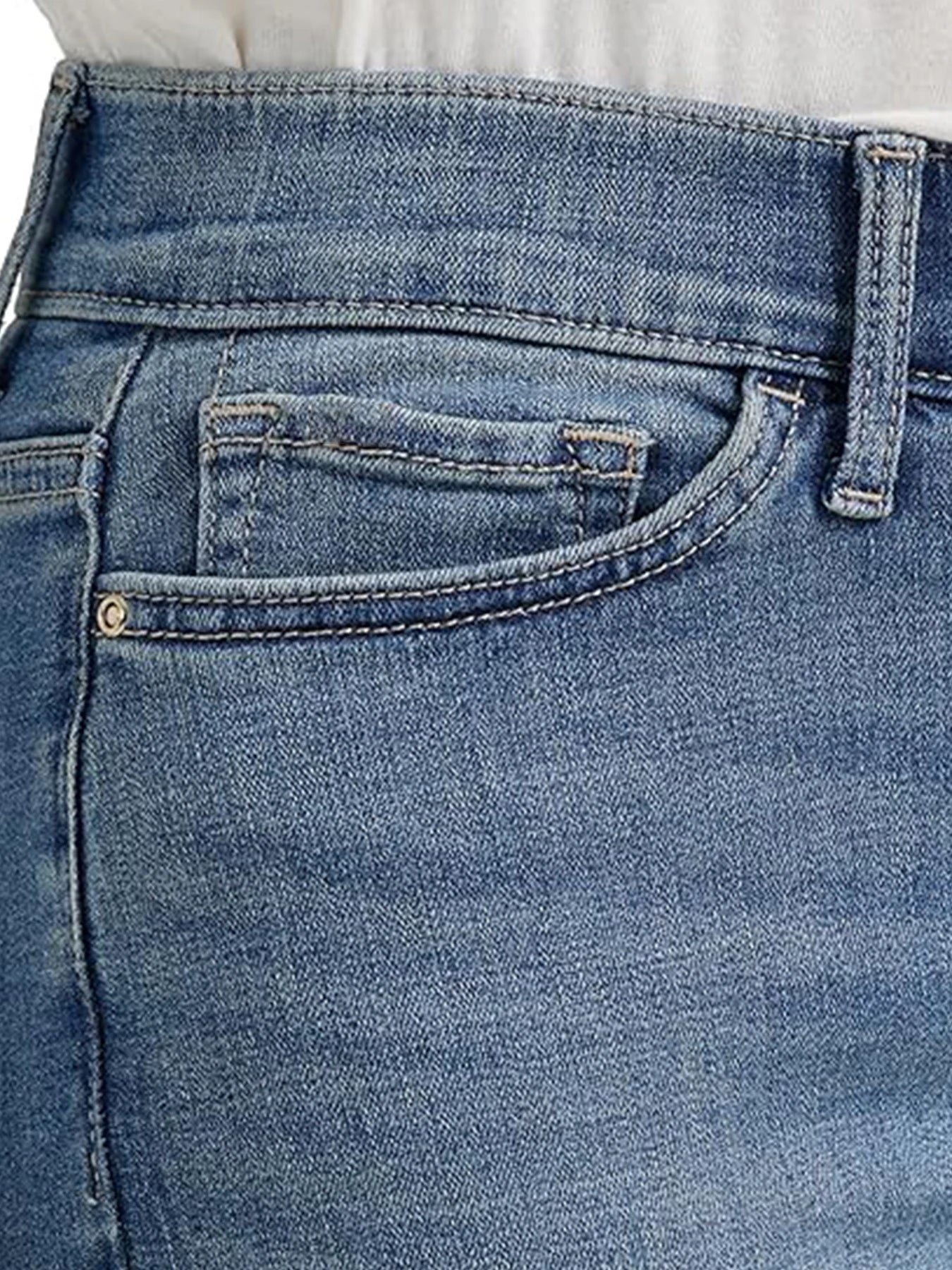 Womens Mid Rise Elastic Slim Straight Jeans Slanted Pockets