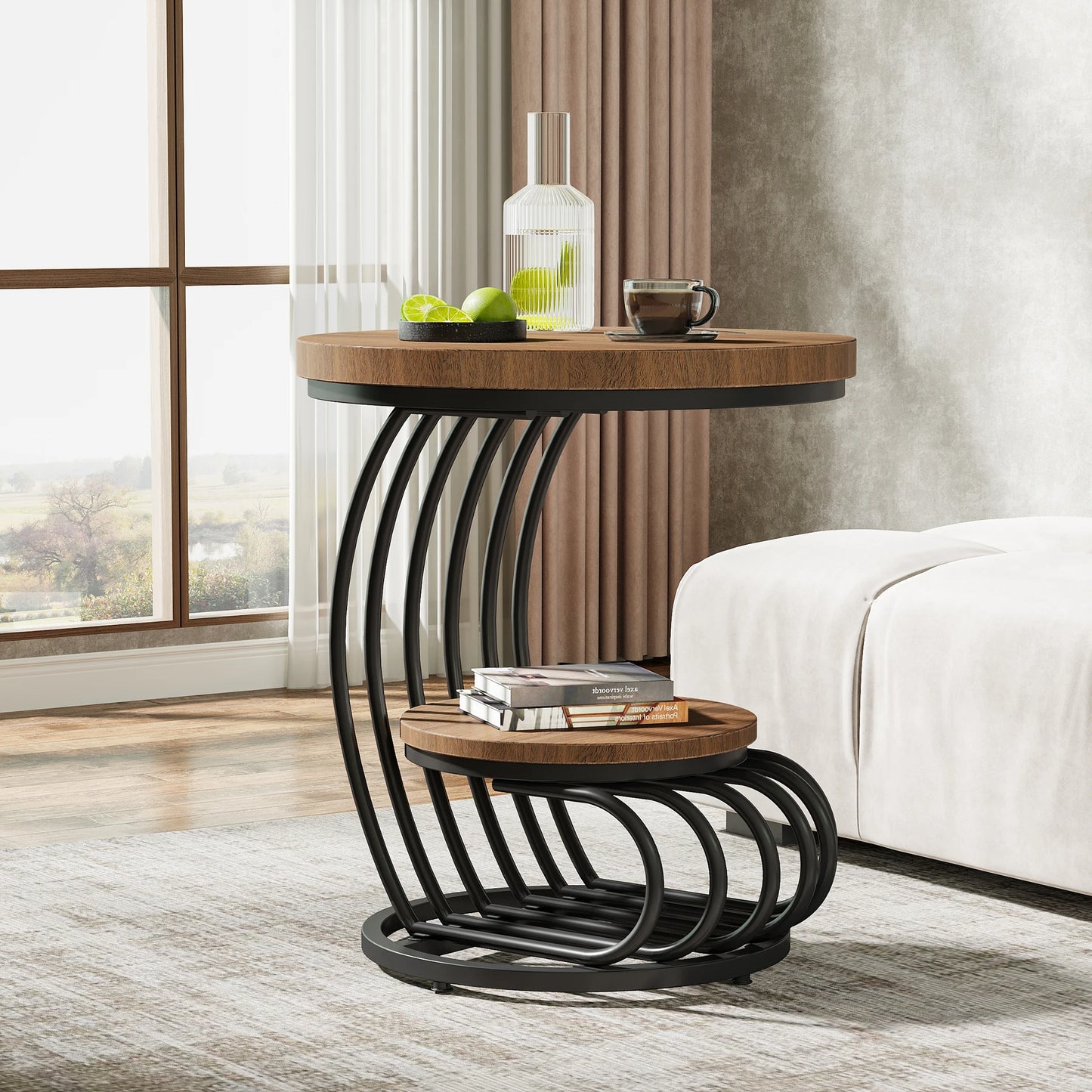 Tribesigns Gold Round End Table with Faux Marble Shelf