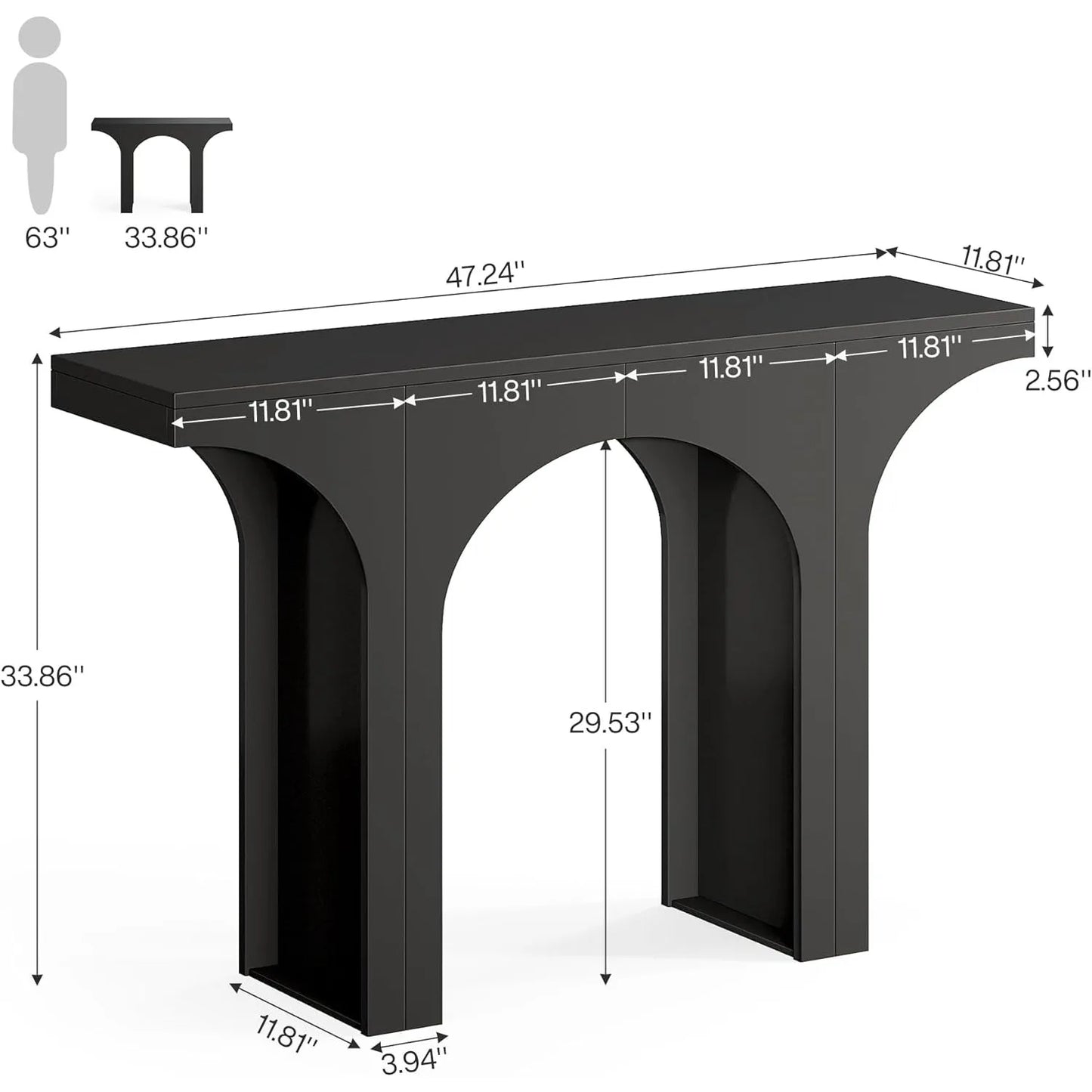 Little Tree Modern Black Console Table with Arched Design