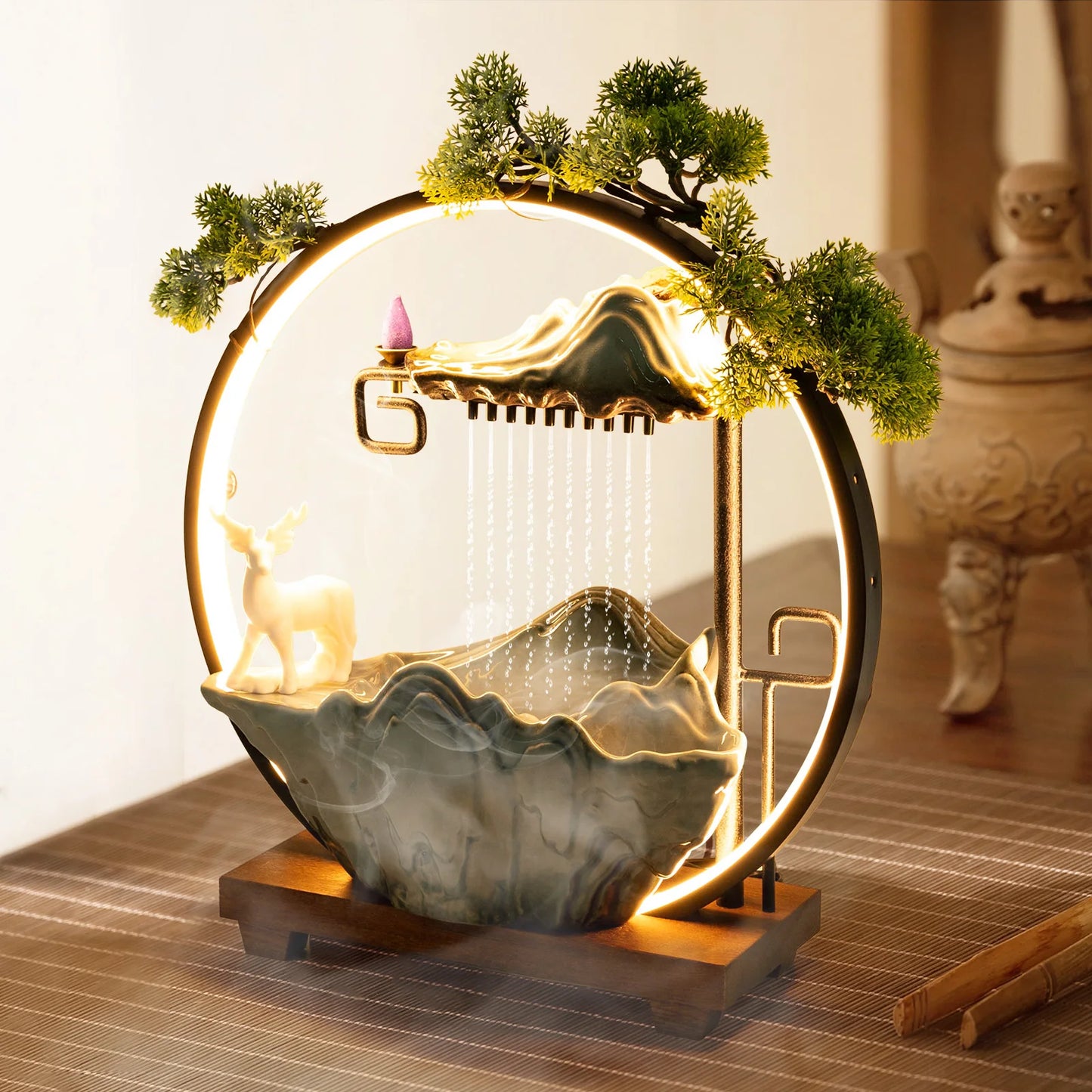 Bymaocar Indoor LED Waterfall Fountain With Mist Maker