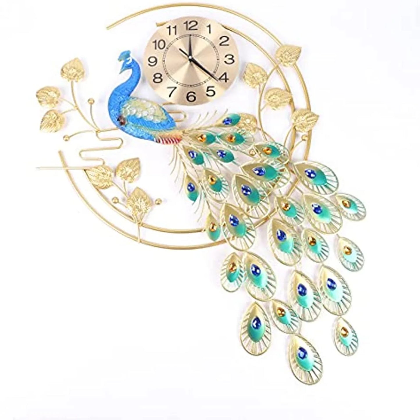 Hign-concerned Peacock Shaped Metal Wall Clock Silent Sweep