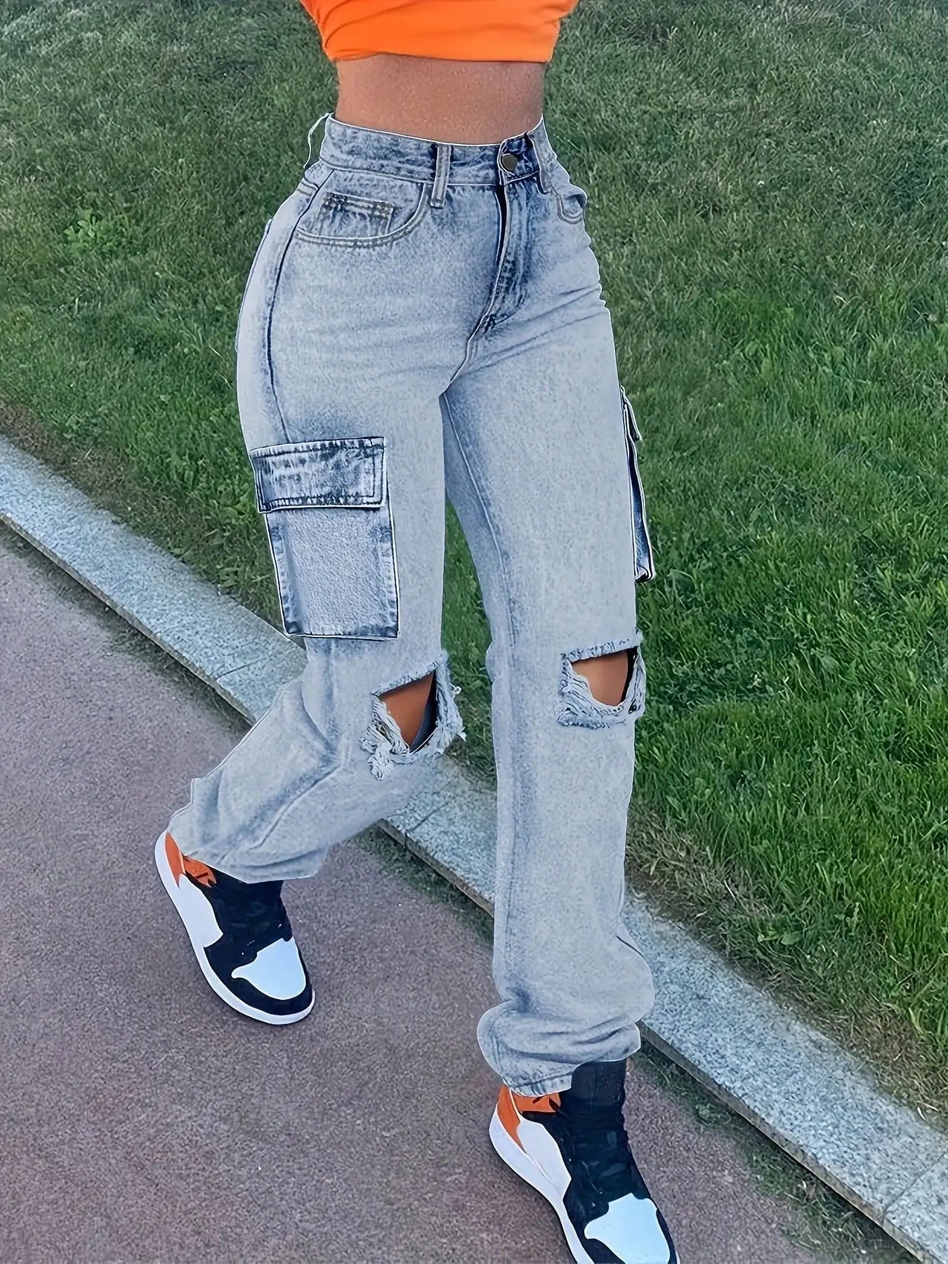 Guangdong Women Jeans Wave Pocket Wide Leg Regular Fit