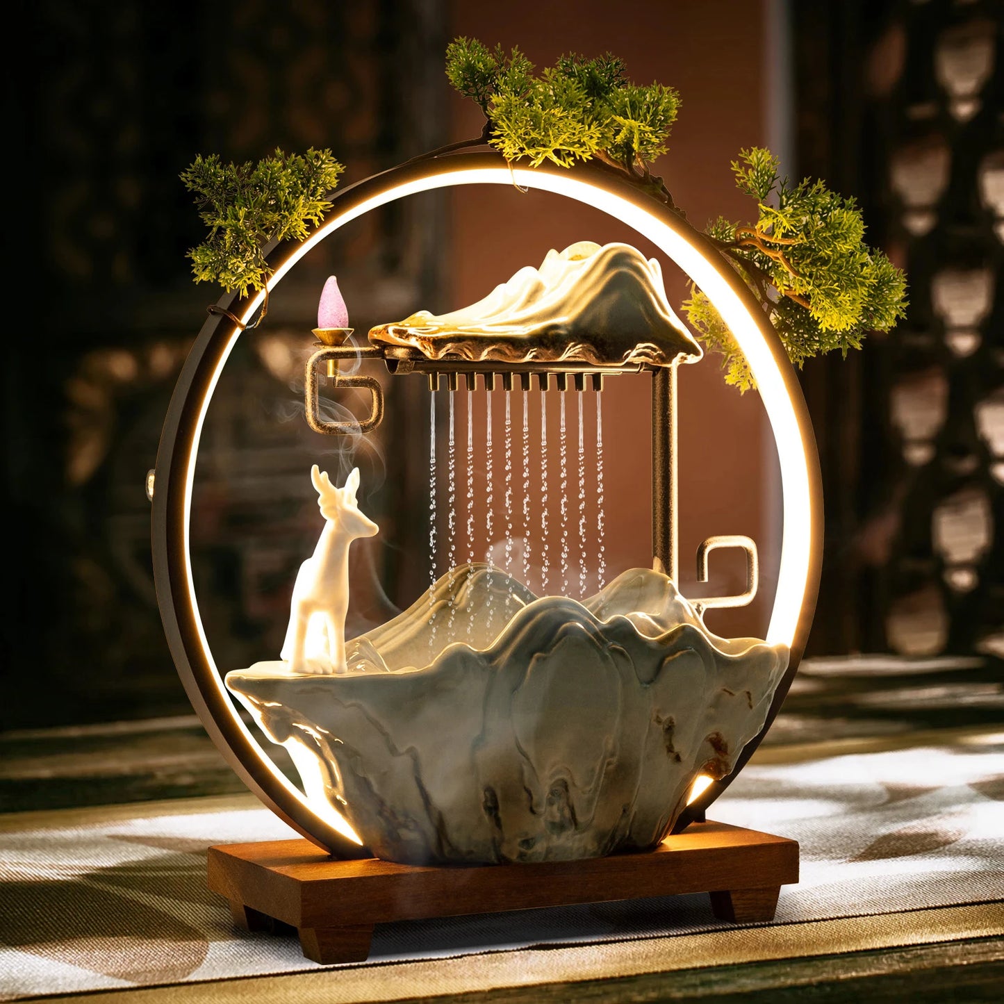 Bymaocar Indoor LED Waterfall Fountain With Mist Maker