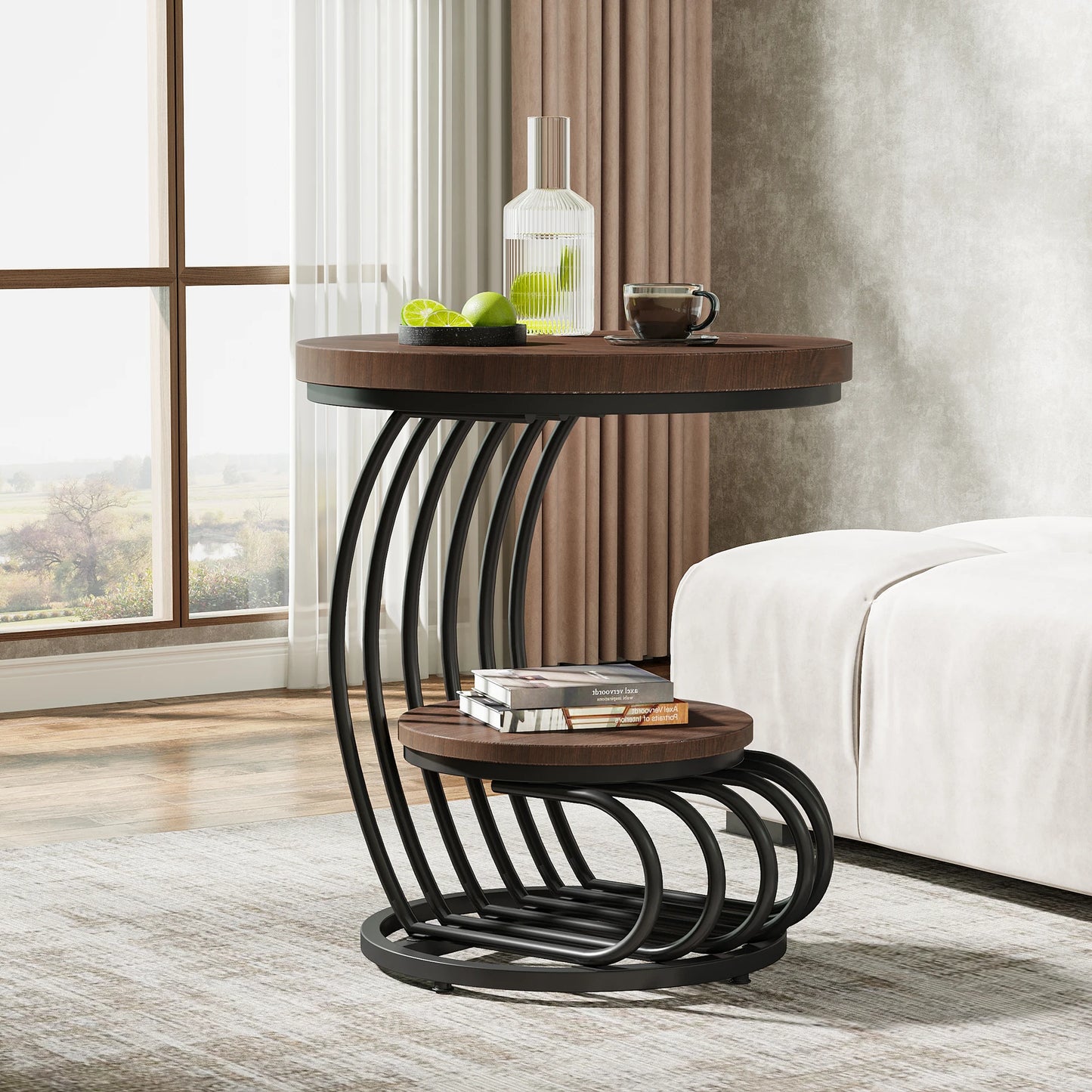 Tribesigns Gold Round End Table with Faux Marble Shelf