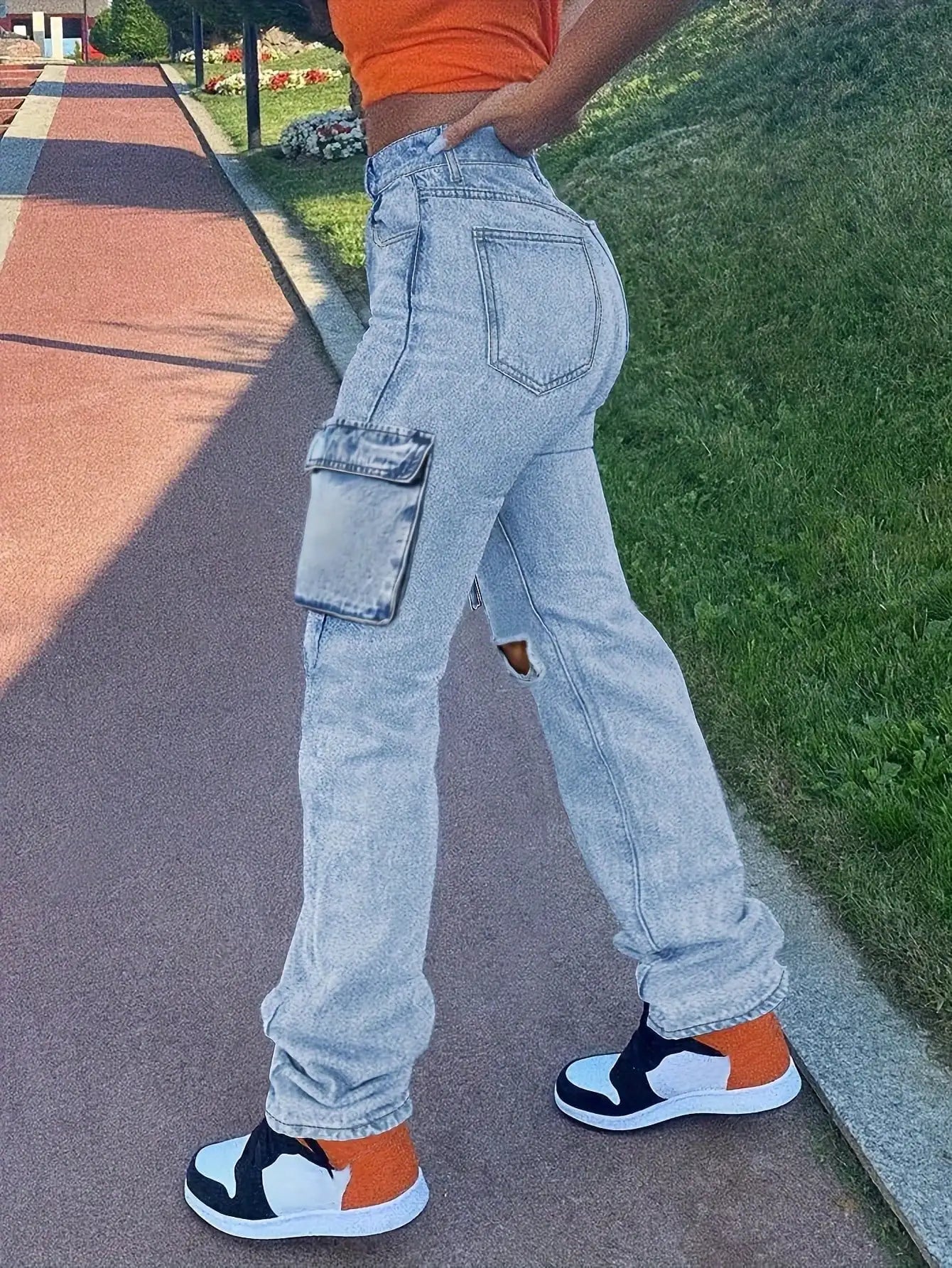 Guangdong Women Jeans Wave Pocket Wide Leg Regular Fit