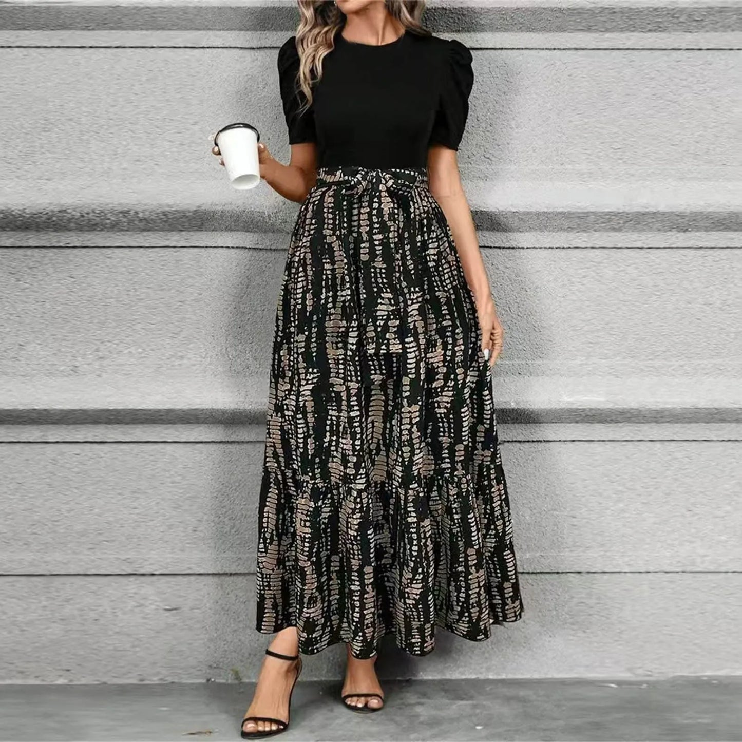 Floral Print High Waist Maxi Dress for Women Spring