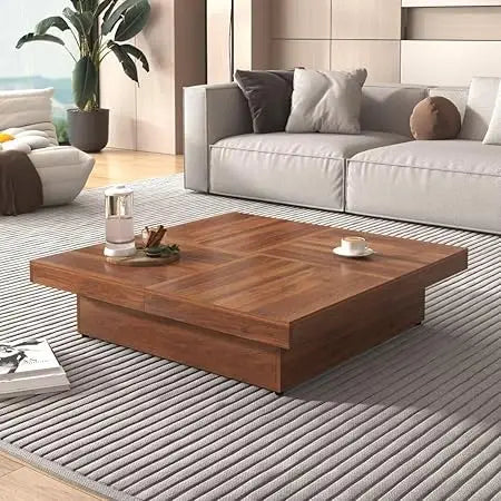 Color Marble Veneer Coffee Table With Sliding Top Storage