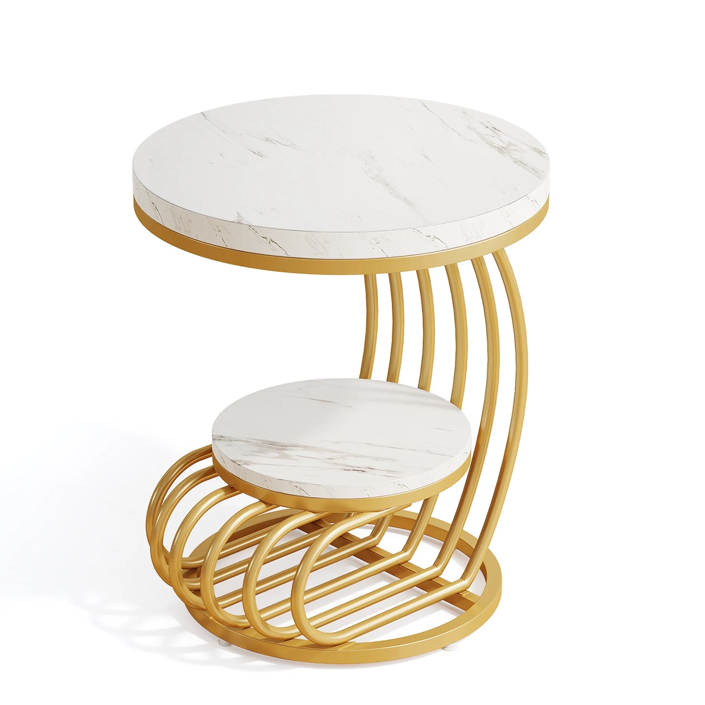 Tribesigns Gold Round End Table with Faux Marble Shelf