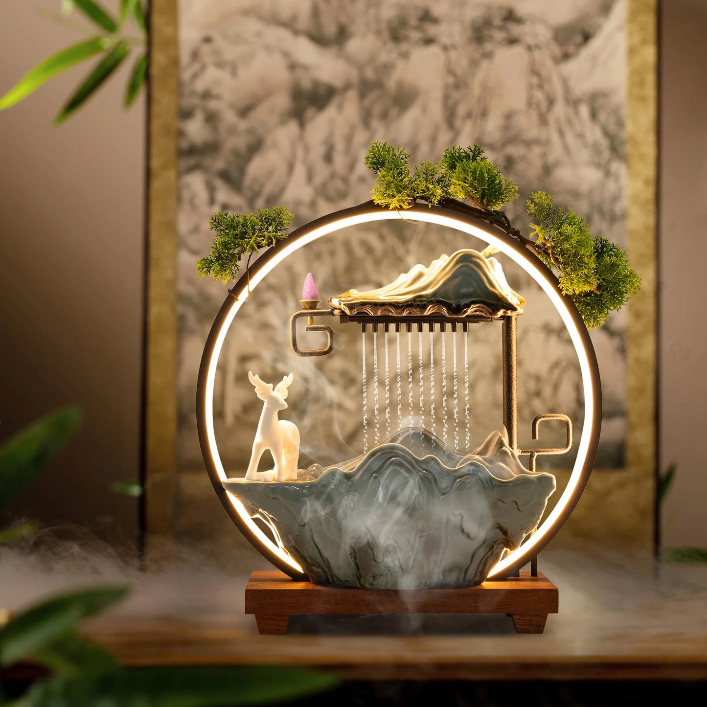 Bymaocar Indoor LED Waterfall Fountain With Mist Maker