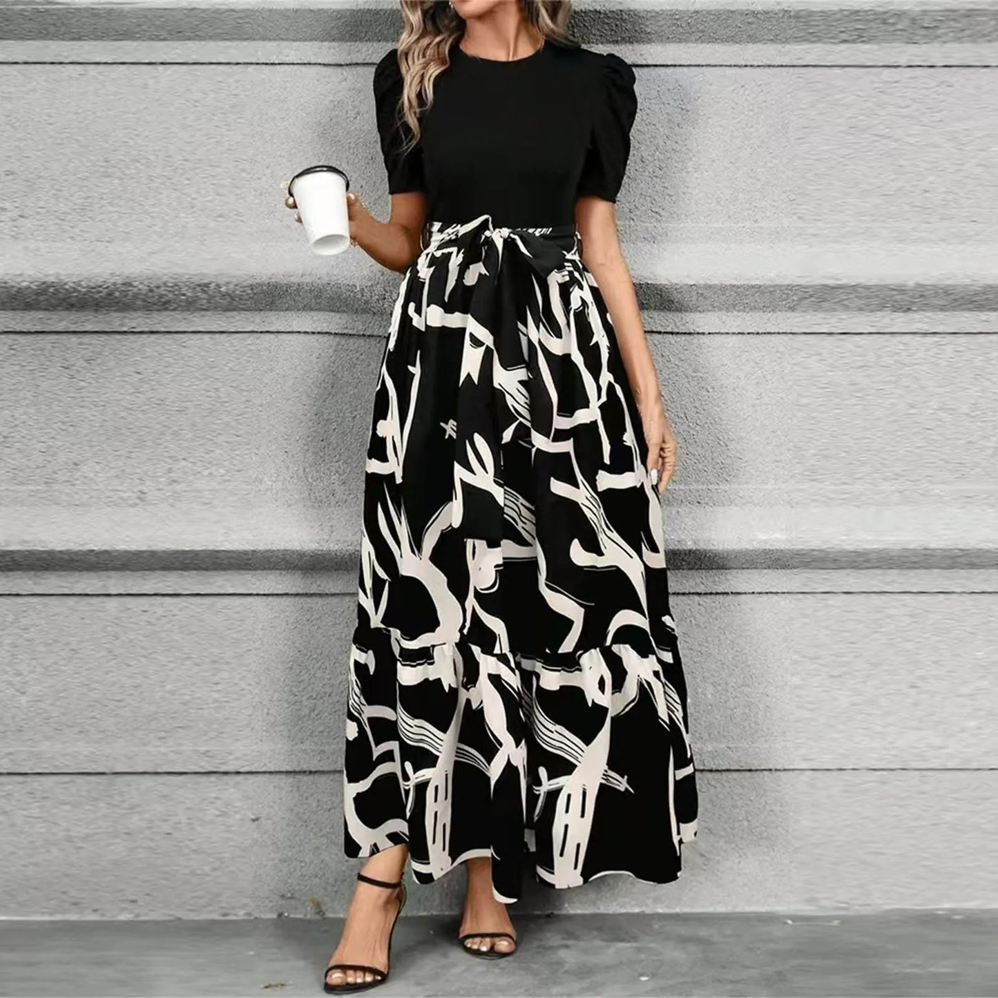 Floral Print High Waist Maxi Dress for Women Spring