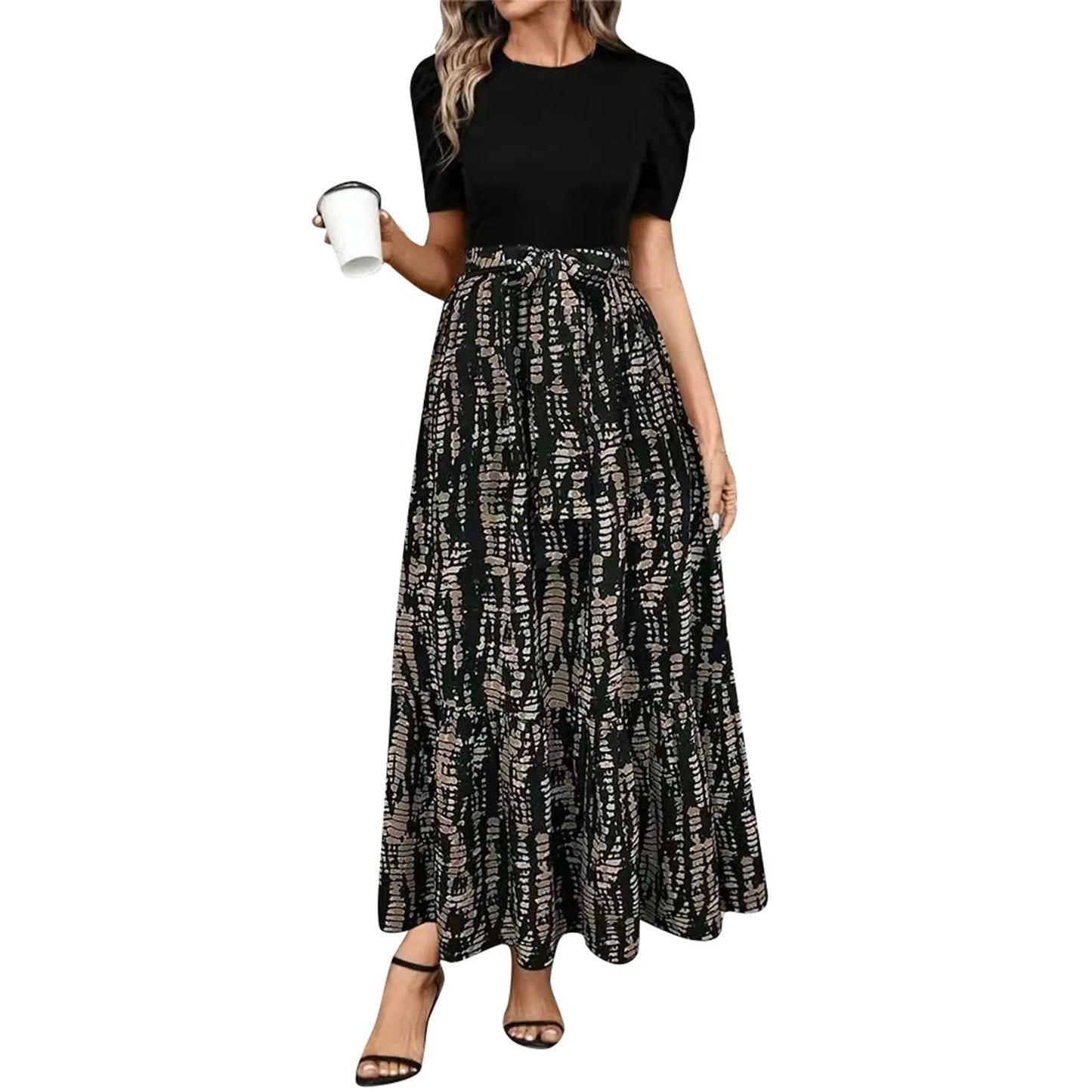 Floral Print High Waist Maxi Dress for Women Spring