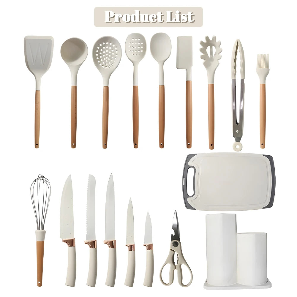 20Pcs Silicone Kitchen Utensils Set With Scissors And Peeler