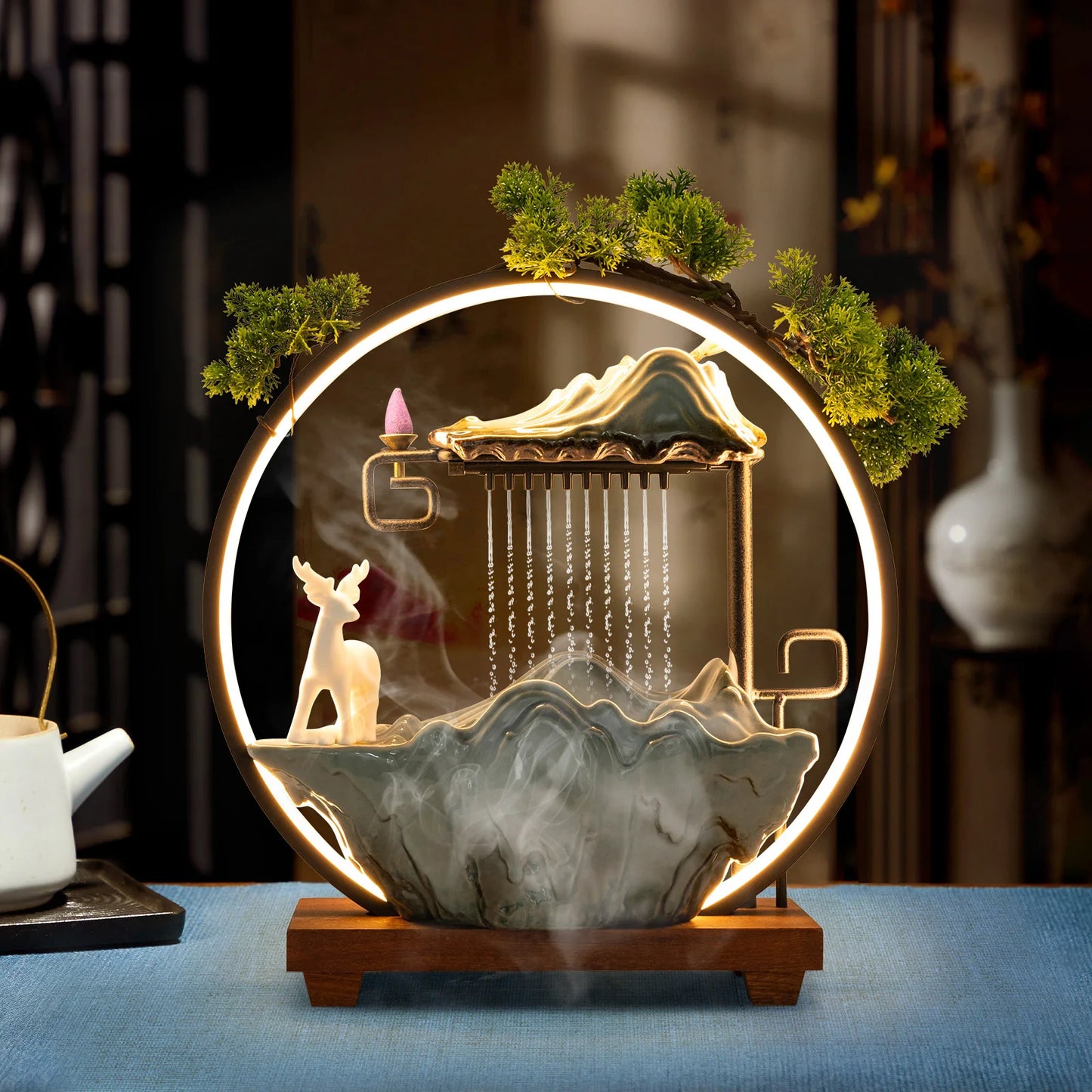 Bymaocar Indoor LED Waterfall Fountain With Mist Maker