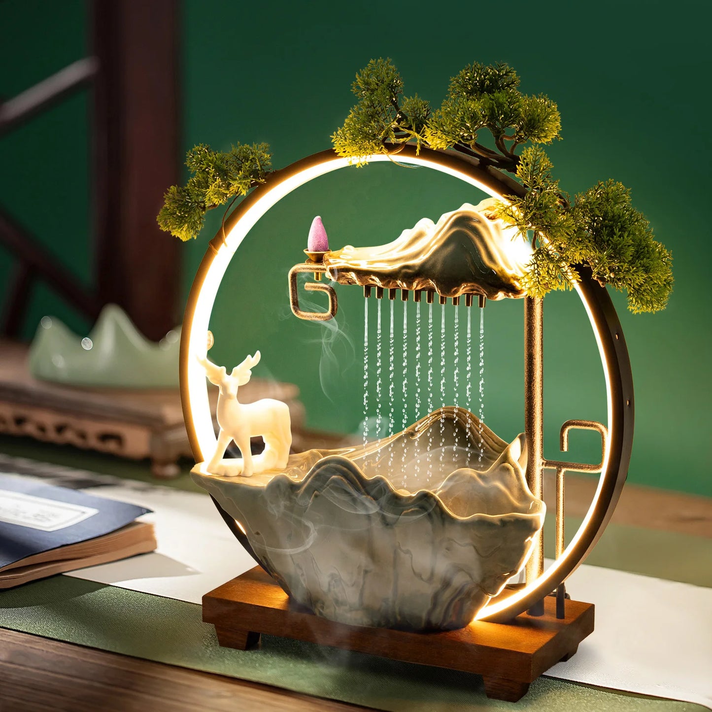 Bymaocar Indoor LED Waterfall Fountain With Mist Maker