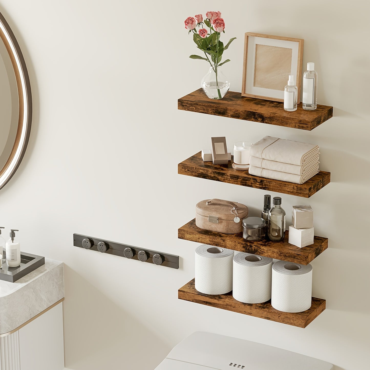 Rustic Floating Wall Shelves with Invisible Brackets for Decor