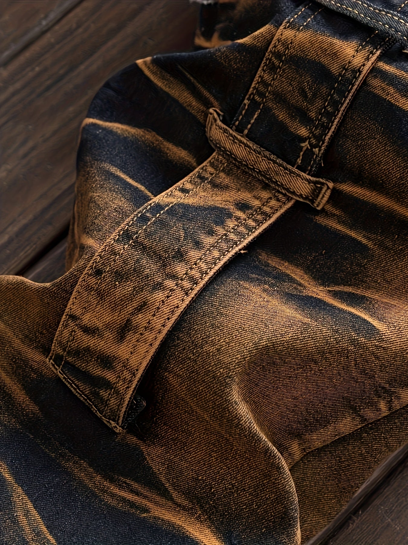 Mens Straight Cut Ripped Camouflage Jeans Streetwear