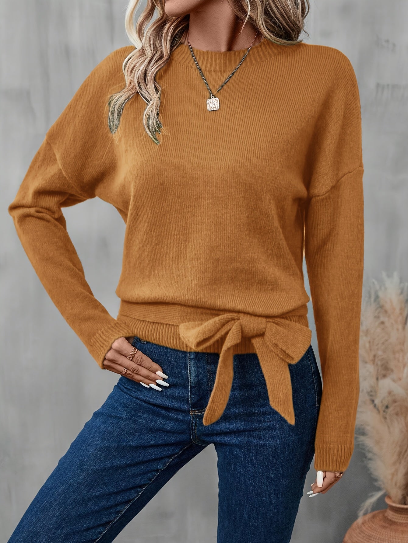 Cozy Loose Fit Bow Detail Sweater For Everyday Wear