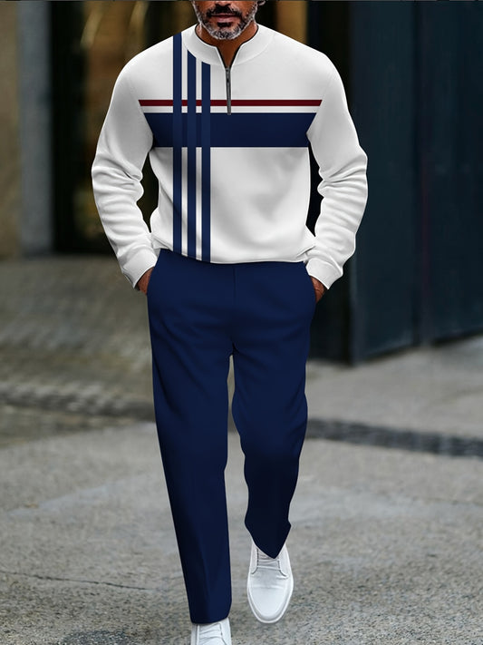 Mens Half Zip Top Striped Shirt With Matching Pants