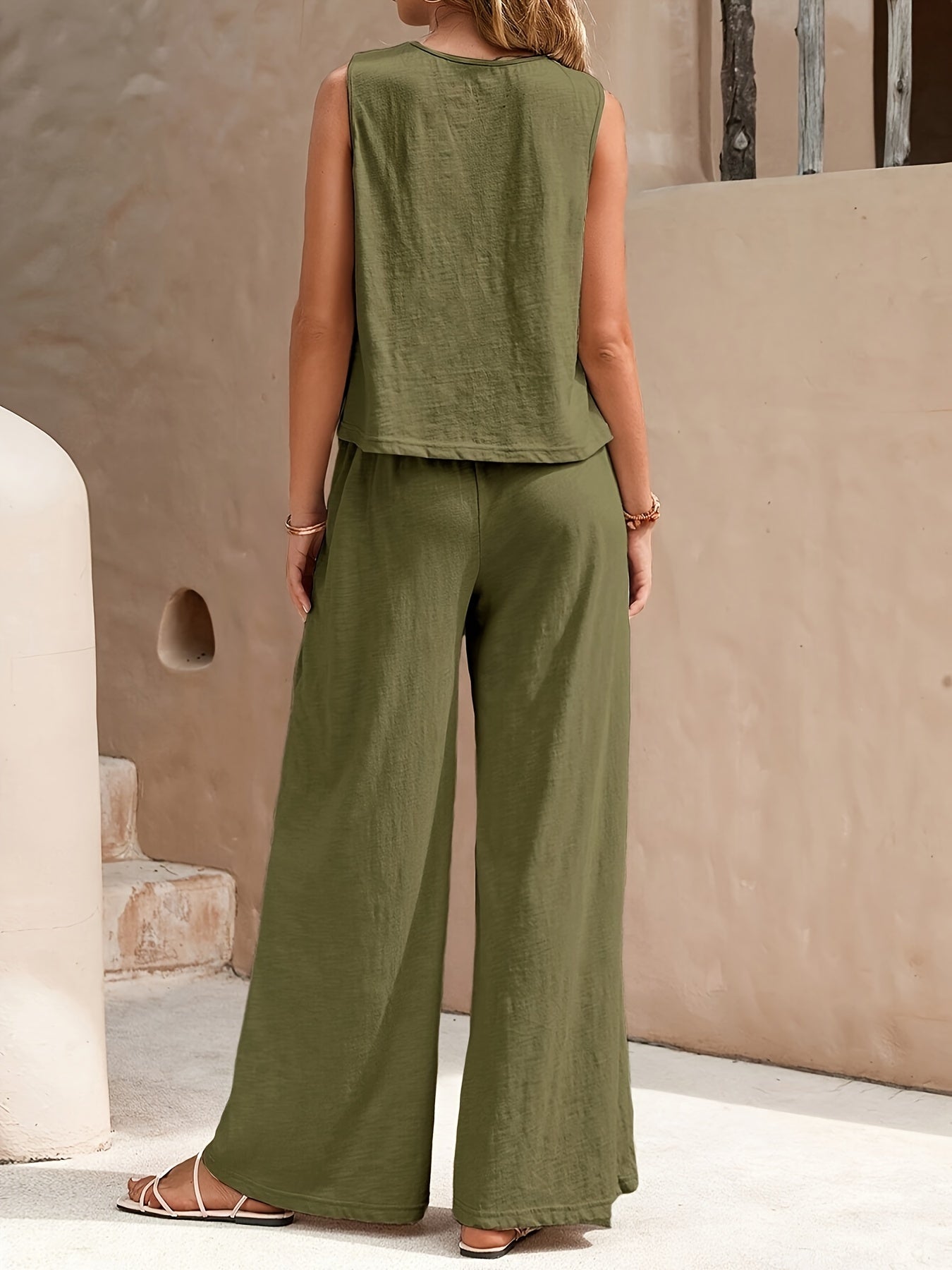 SCACTO TwoPiece Womens Set Round-Neck Sleeveless Top Pants