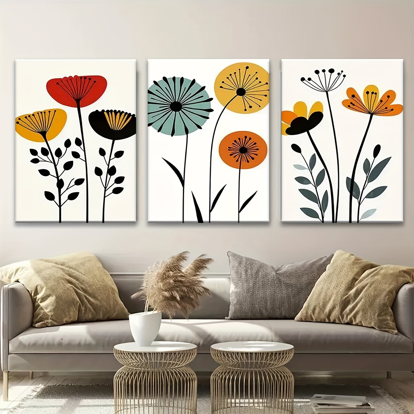 Nordic Style Flower With Wooden Framed Wall Art Canvas