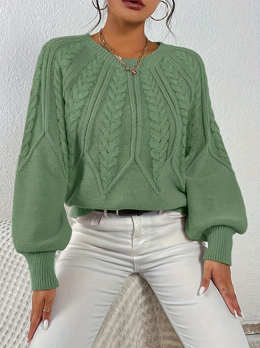 Womens Elegant Round Neck Sweater Solid Knitwear For Fall