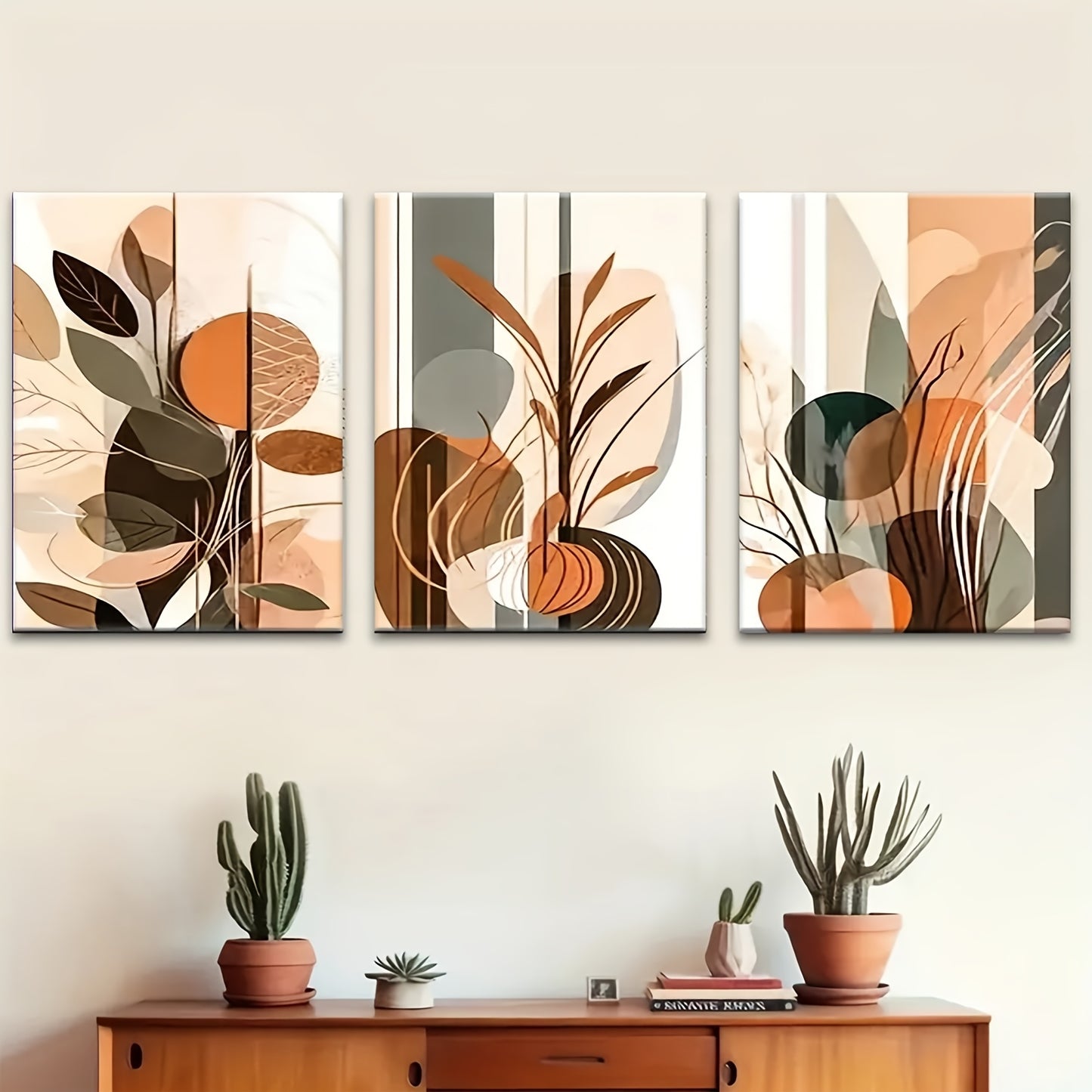 Wooden Framed Abstract Geometric Wall Art Set for Home Decor