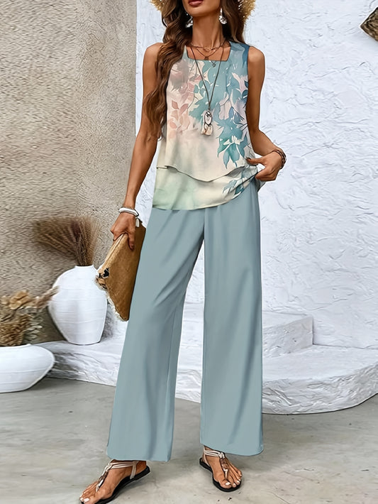 Textured Stripe Print Vest and Pants Leisure Suit Set