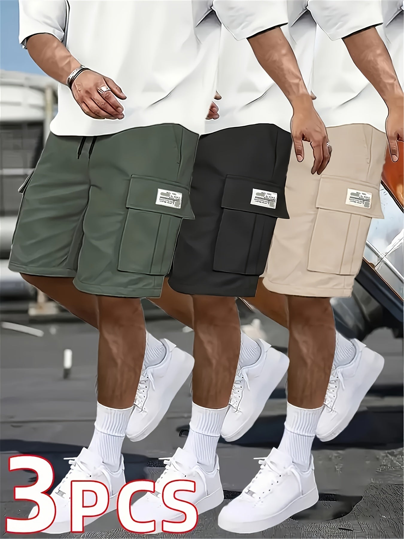 Men's Casual Loose Shorts Set with Large Pockets for Work