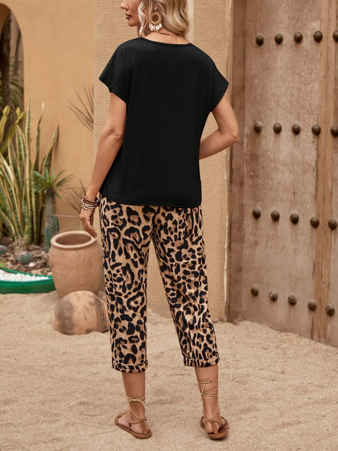 SCACTO Dolman Sleeve T Shirt Camouflage Drawstring Pants Set