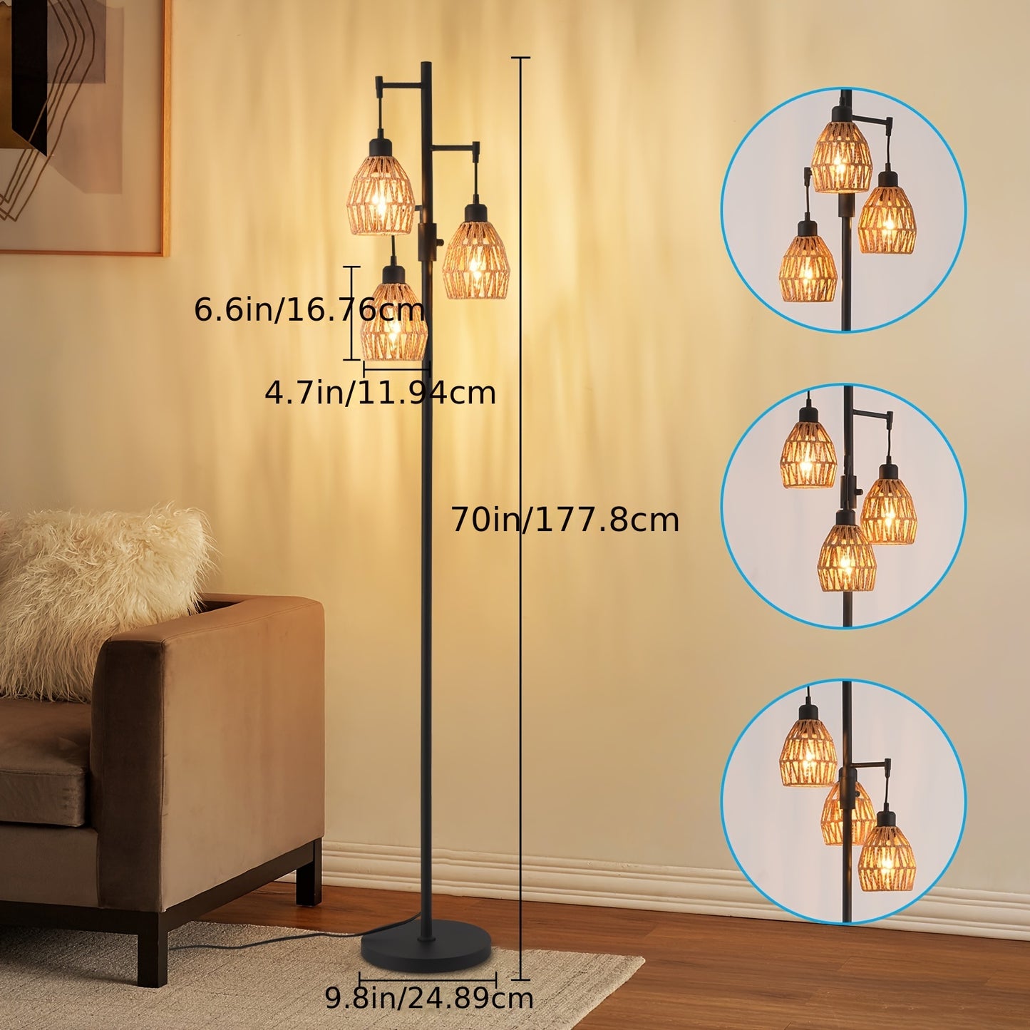 Boho Rattan Tree Floor Lamp With Dimmable Adjustable Lighting